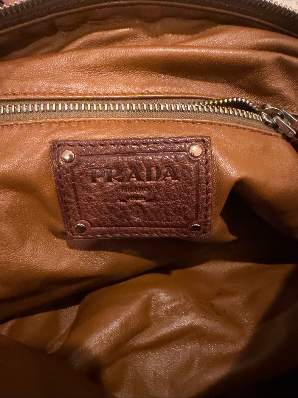 Prada Brown Leather Double-Handle Shoulder Bag - Picture 5 of 6